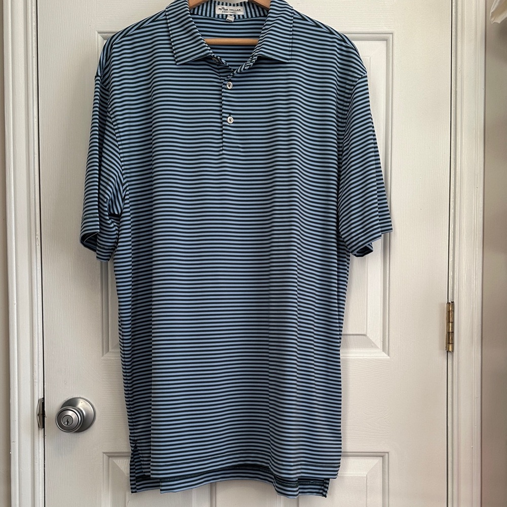 Peter Millar Blue and White Striped Polo